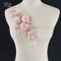 Exquisite Lace Collar Pink 3D Flower Faux Diamond embellishment Lace Collar costume decorate Sewing Applications Lace Applique