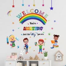 Cartoon Welcome Inspirational Phrases Wall Stickers Detachable Children's Tenant Hall Nursery Decoration Wall Stickers