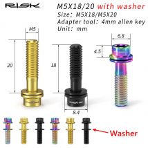 RISK 6pcs M5x18/20mm Titanium Alloy Bicycle Screws Mountain Road Bike Stem Bolts with Washer Front Fork Mounting Fixing Screws