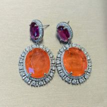 Bilincolor Modischer ovaler Tropfenohrring mit kubischem Zirkonia in Orange für Damen