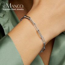 eManco Silber Farbe Damen Armband Büroklammer Kette Edelstahl Armband Kette Schmuck Vergoldung Urlaub Geschenk Großhandel
