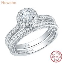 Newshe 2-teiliges Ehering-Set für Damen Verlobungsringe 925 Sterling Silber 1,88 Karat Brillant Rund Weiß AAAAA Zirkonia Ringgröße 4-13