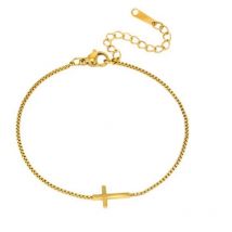 Edelstahl-Kreuz-Armband für Damen, 18 Karat vergoldet, wasserdichte Box-Kettenarmbänder, trendiger Goldschmuck, Taufe, Geschenke