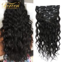 Doreen 120 g 140 g echte natürliche lockige Echthaar-Clip-in-Extensions, maschinelles Remy-Brasilianisches Haar, gewellte Frisur, 7 Stück/Set, Clip-Ins