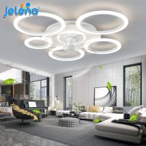 Lámpara de techo LED inteligente moderna de 5 anillos con Control remoto, ventiladores de techo con atenuación y accesorio de iluminación, lámpara de ventilador para dormitorio y sala de estar