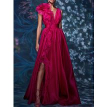 Hochzeitsgastkleid, formeller Abschlussball, A-Linie, bodenlang, ärmellos, V-Ausschnitt, Chiffon-Abendkleid, Promi-Stil, 2025, kostenlos individuell gestaltet