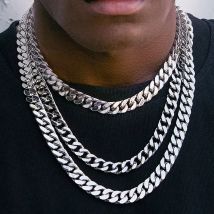 HNSP 8MM-14MM Collana cubana a catena in acciaio inossidabile per uomo Punk spesso collo lungo gioielli maschili colore argento