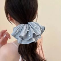 Romantische Chiffon-Haargummis im französischen Stil, faltig, High-End-Haarknoten für Damen, Haarseil, Pferdeschwanz, Haargummi, Perlen, Haar-Accessoires