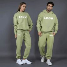 Benutzerdefiniertes Logo Herbst- und Winterbaumwolle 60 % Polyester 40 % Plüsch und verdicktes zweiteiliges Set mit lockerem Kapuzenpullover für Herren und Damen