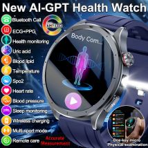 Smartwatch 2026 z analizą składu ciała, EKG+PPG, pomiarem kwasu moczowego, ciśnienia krwi, saturacji krwi, zegarem, funkcją połączeń, dla kobiet i mężczyzn.