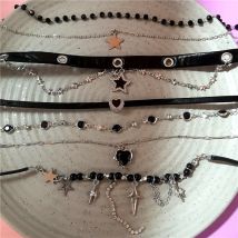 Goth Y2K Vintage Cuore Nero Stella Ciondolo Catena Girocollo Collana con ciondoli per ragazza Donna Anni '90 Grunge Accessori estetici Gioielli