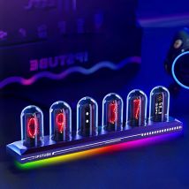 Nixie-Röhrenuhr mit IPS-Farbbildschirm, RGB-Vollfarb-Neon-Glühröhre, 3-Lichtmodi, Zeitfotodisplay für die Desktop-Dekoration