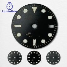 Luminthos Uhren für Herren, 28,5 mm S-Zifferblatt, GMT, vier Zeiger, grün leuchtendes Zifferblatt, NH34, Kaliber, Uhrenkonvertierungszubehör