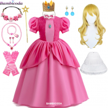 Pfirsich Prinzessin Cosplay Kleid Mädchen Rollenspiel Kostüm Geburtstag Party Bühne Leistung Outfits Karneval Ausgefallene Mädchen Kleider