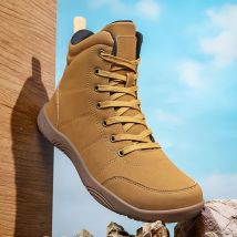 Outdoor Leather Men Ankle Boots Minimalist Men Hiking Shoes Zero Soles Wide Toe Barefoot Boots Winter Couple Walking Sneakers