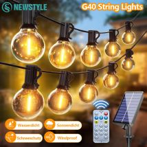 Solar-Lichterkette für den Außenbereich mit ferngesteuerten, bruchsicheren LED-Lichterketten, dimmbar, G40, Solar-Lichterkette für Party-Dekoration im Hinterhof