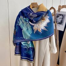 Luxus Winter Lotus Kaschmir Schals Hohe Qualität Frauen Verdicken Wrap Schal Damen Warme Wolle Pashmina Ölgemälde Besign Schal