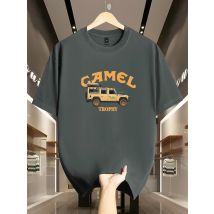 Men's 100% pure cotton fashionable casual loose retro pattern printed round neck short sleeved T-shirt top