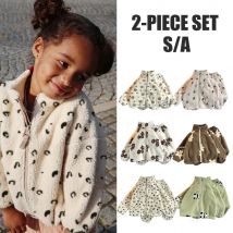 Ircomll 2-teilige Kinderkleidung, warme Fleece-dicke Babykleidung, Mädchen, Jungen, Loungewear, Kapuzenpullover + Hosen, Schuluniform-Outfit