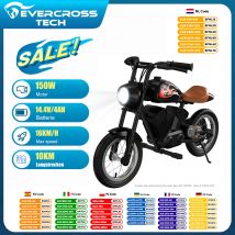 EVERCROSS TECH EV08M Moto Elettrica per Bambini, 150W Motore, Velocità 8/16km/h, 10 km Autonomia, Pneumatici da 12", Design Vintage per Bambini 3-10 Anni