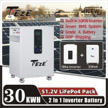 TezePower 51,2 V 30 kWh All-in-One-Powerwall Home Energy Storage Mobile ESS Eingebauter 10-kW-Wechselrichter 28 kWh 2-IN-1-Heimbatterie