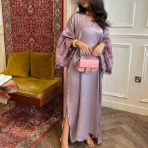 Angepasst Zarte Pailletten V-ausschnitt Knöchel Länge Seite Schlitz Vestidos Para Mujer A-Line Satin Lange Ärmel Vestidos De F