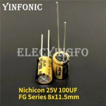10Pcs/100Pcs 100uF/25V NICHICON FG(Fine Gold) Series 8x11.5mm 25V100uF MUSE Top Grade Audio Electrolytic Capacitor