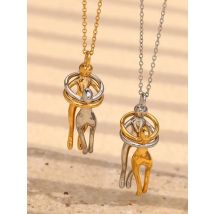 E.B.belle Mix Color Smooth Design People Hug Pendants Necklace Stainless Steel 18K Gold Fashion Jewelry For Lover Family Gift
