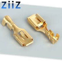 50 Pz 6,3 mm Terminale a crimpare automobilistico Connettore a forcella maschio Perni in ottone ZiiZ Terminali per cavi di giunzione automatica DJ611-6.3A Oro