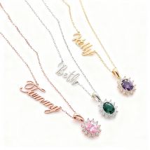 Personalized Stainless Steel Necklace Gemstone Pendant Custom Name Design Elegant Women's Jewelry for Wedding Luxury Fashion