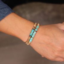 2Pcs Bohemian Turquoise Wood Bead String Set Coconut Shell Wood Slice Beaded Stacked Men Women Bracelets Casual Accessories