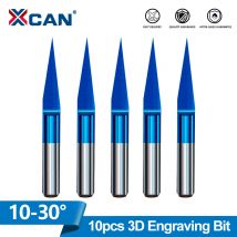 XCAN Frez 10szt Frez palcowy z płaskim dnem 10 15 20 30 stopni Końcówka 0,1 mm 1/8 Trzpień Grawerowanie CNC Bit