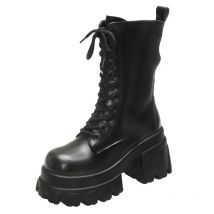 9 CM Chunky Plattform Stiefeletten Frauen 2025 Neue Herbst Winter Motorrad Stiefel Frau Dicken Boden Nicht Slip Leder Kampf Botas