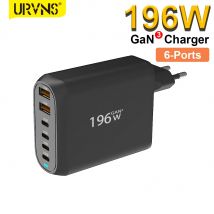 Caricabatterie USB C URVNS 196W, GaN 6 porte PD 100W PPS 45W stazione di ricarica Super veloce per iPhone 15 14 MacBook laptop Galaxy S23/22