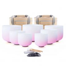 Hye-eun 6-12 Zoll Farbverlauf Rosa Mattierte Quarzkristall-Klangschale Set mit 7 Chakra Yoga MeditationTibetische Schüssel mit Taschen
