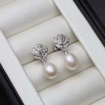 High Quality Original 925 Sterling Silver Flower Cultured Natural Freshwater Pearl Earrings Women Jewellry Mother White Black