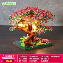 Mini Sakura Tree Building Blocks Set Diy Cherry Blossom Bricks with Light Treehouse Model Ornament Romantic Gift for Girlfriend