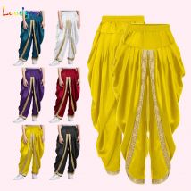 Jungen Mädchen Arabischer Prinz Kostüm Satin Dhoti Hose Elastischer Bund Drapierte Baggy Bloomers Halloween Karneval Cosplay Hose