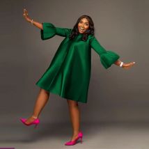 Einfarbig Temperament Rundhals Ausgestellte Ärmel Lose Kleid, frauen Frühling und Sommer Casual Sieben Punkt Hülse Kleid Vestidos