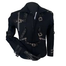 Impersonator Michael Jackson Who's BAD Concert Jacket with Punk Rivet Black Outwear