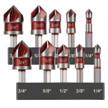 10 Flute Metal M35 Cobalt Countersink Drill Bit Set 82° 10pcs 1/4" Hex Shank Countersunk Bit Set 1/4” 3/8” 1/2” 5/8 With Holder