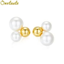 Real 925 Sterling Silver Shell Pearl Spheres Cluster Stud Earrings Women Simple French Trendy Stacking Small Earring Girls Gift