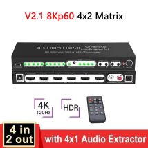 HDMI2.1 8K HDR HDMI Matrix 4x2 Switch Splitter 4k 120hz Unterstützung Dolby Vision Atoms 4x1 Audio Extractor ARC EDID PASS 2CH 5.1CH