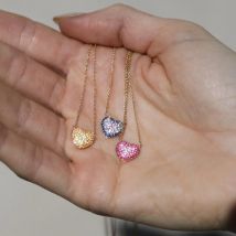 Pozłacany 10MM Gradient kolorowe cyrkonie CZ serce moda zestaw biżuterii damskiej piękny kolczyk naszyjnik