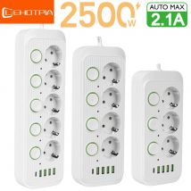 Spina UE Prese multiple Prese CA Cavo di prolunga multipresa con porte USB Protezione da sovratensione Filtro di rete Interruttore individuale
