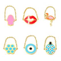 LUXUSTEEL Pink Blue Drip oil Stainless Steel Rings For Women Size 6-9  Ring Finger Flower Bird Red Lips Jewelry Stainless Steel