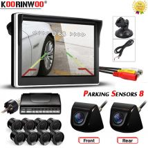 Koorinwoo 5" Bildschirm Sucker RCA Alarm System für Autos HD Parksensoren 8/4 Frontkamera Metall Rückansicht Cam Einparkhilfe
