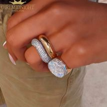 2026 Neuer Chunky Dome Wave Ring in Goldfarbe mit Mikro-Zirkonia-Besatz Funkelnde Bling-Ringe Modischer Damen-Fingerschmuck