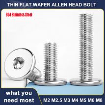 304 Stainless Steel Hex Hexagon Socket Ultra Thin Low Flat Wafer Allen Head Screw Bolt M2 M2.5 M3 M4 M5 M6 M8 2pcs-80pcs
