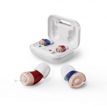 JINGHAO audífonos recargables, dispositivo auditivo, amplificador auditivo, mejora de sonido, un par con estuche cargador L + R para adultos mayores